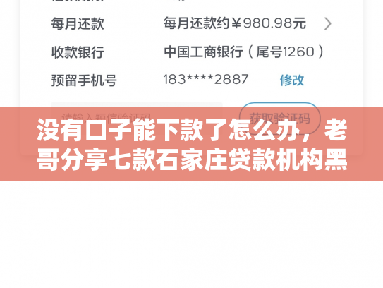 没有口子能下款了怎么办，老哥分享七款石家庄贷款机构黑户也能带下款