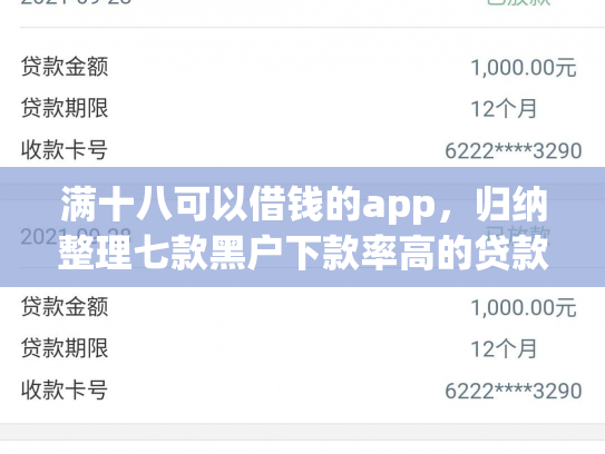 满十八可以借钱的app，归纳整理七款黑户下款率高的贷款平台