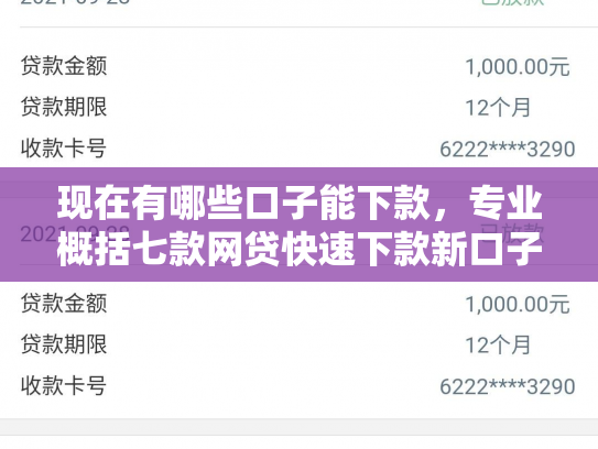 现在有哪些口子能下款，专业概括七款网贷快速下款新口子