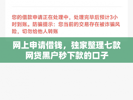 网上申请借钱，独家整理七款网贷黑户秒下款的口子