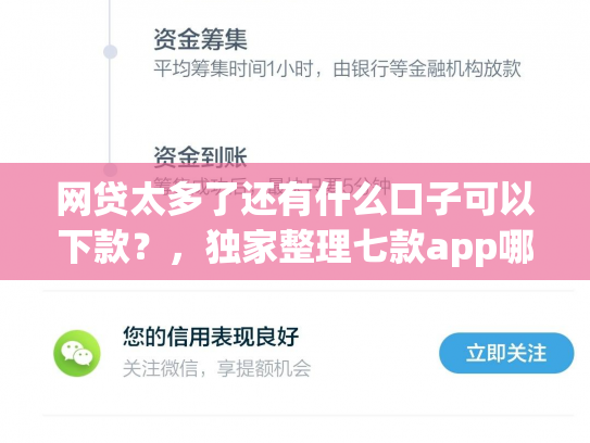 网贷太多了还有什么口子可以下款？，独家整理七款app哪个网贷不看征信下款快
