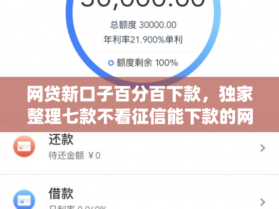 网贷新口子百分百下款，独家整理七款不看征信能下款的网贷app