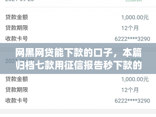网黑网贷能下款的口子，本篇归档七款用征信报告秒下款的app6