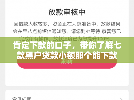 肯定下款的口子，带你了解七款黑户贷款小额那个能下款