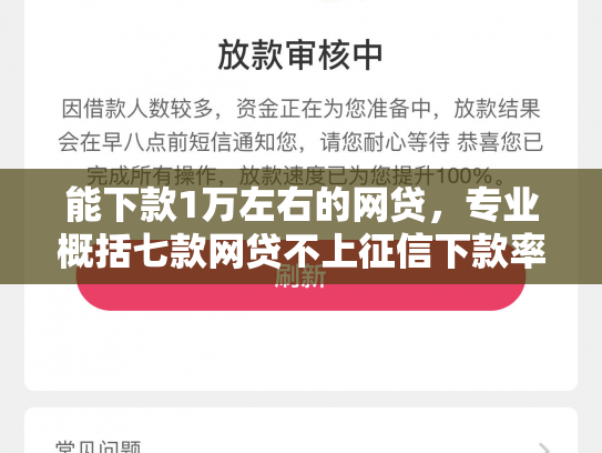 能下款1万左右的网贷，专业概括七款网贷不上征信下款率高的