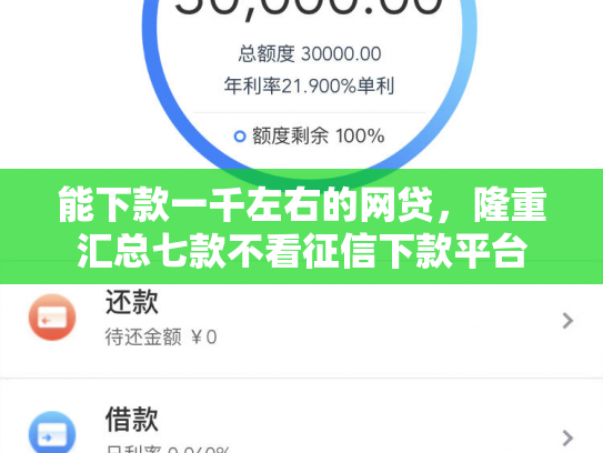 能下款一千左右的网贷，隆重汇总七款不看征信下款平台