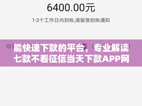 能快速下款的平台，专业解读七款不看征信当天下款APP网贷