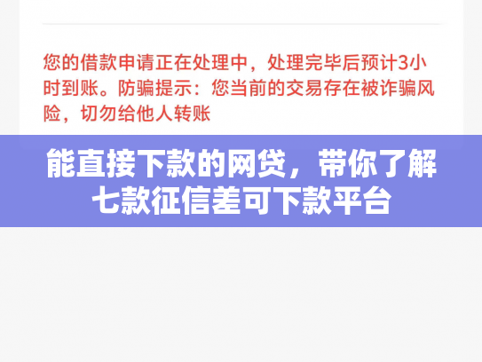能直接下款的网贷，带你了解七款征信差可下款平台