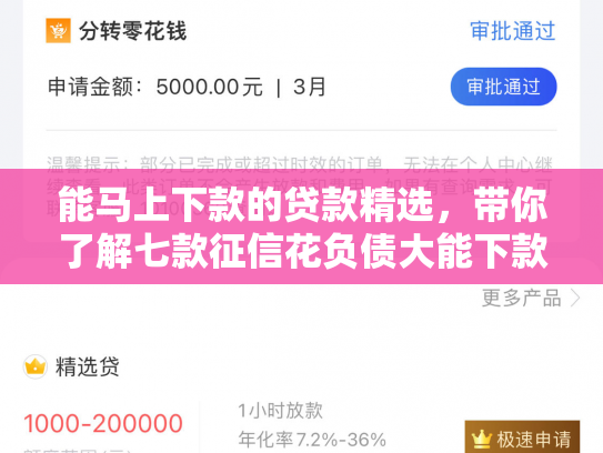 能马上下款的贷款精选，带你了解七款征信花负债大能下款网贷