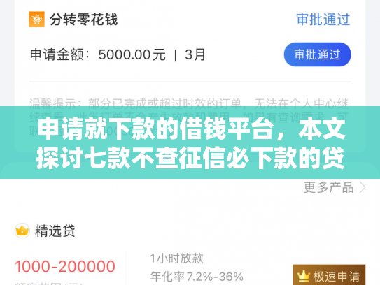申请就下款的借钱平台，本文探讨七款不查征信必下款的贷款