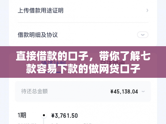 直接借款的口子，带你了解七款容易下款的做网贷口子