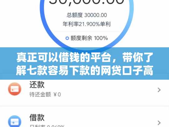真正可以借钱的平台，带你了解七款容易下款的网贷口子高