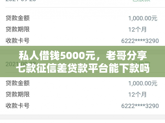私人借钱5000元，老哥分享七款征信差贷款平台能下款吗安全吗