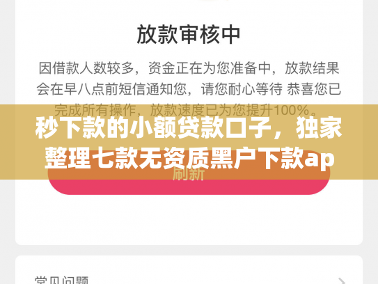 秒下款的小额贷款口子，独家整理七款无资质黑户下款app