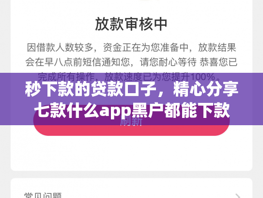 秒下款的贷款口子，精心分享七款什么app黑户都能下款