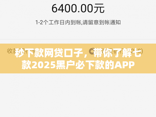 秒下款网贷口子，带你了解七款2025黑户必下款的APP