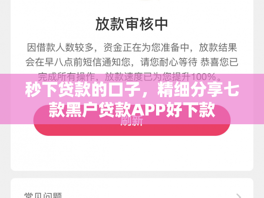 秒下贷款的口子，精细分享七款黑户贷款APP好下款