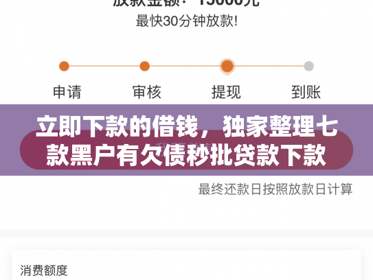立即下款的借钱，独家整理七款黑户有欠债秒批贷款下款