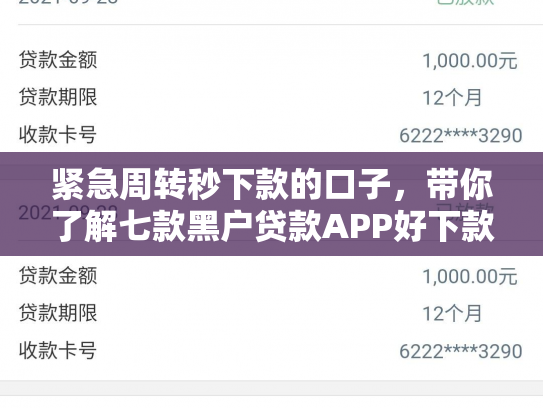 紧急周转秒下款的口子，带你了解七款黑户贷款APP好下款