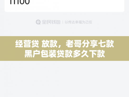 经营贷 放款，老哥分享七款黑户包装贷款多久下款