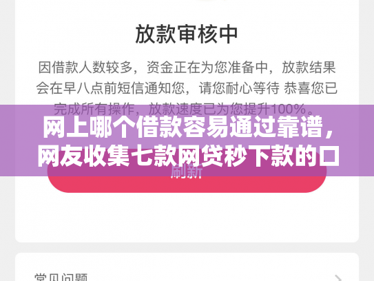网上哪个借款容易通过靠谱，网友收集七款网贷秒下款的口子