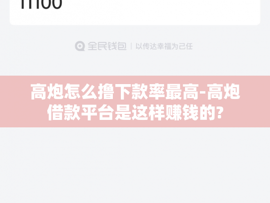 高炮怎么撸下款率最高-高炮借款平台是这样赚钱的?