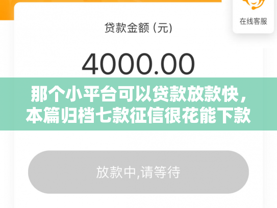 那个小平台可以贷款放款快，本篇归档七款征信很花能下款小额网贷