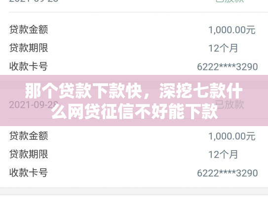 那个贷款下款快，深挖七款什么网贷征信不好能下款