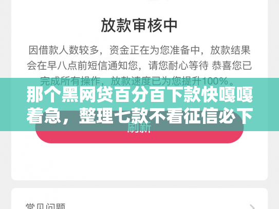那个黑网贷百分百下款快嘎嘎着急，整理七款不看征信必下款的网贷