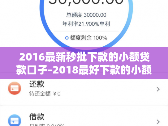 2016最新秒批下款的小额贷款口子-2018最好下款的小额网贷