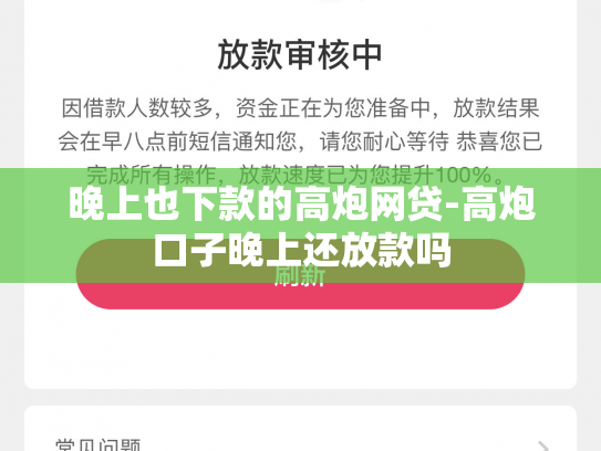 晚上也下款的高炮网贷-高炮口子晚上还放款吗