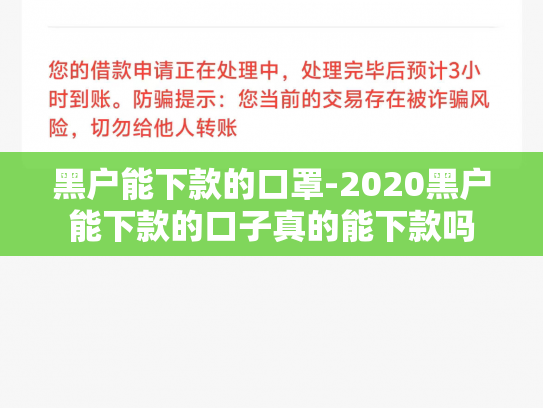 黑户能下款的口罩-2020黑户能下款的口子真的能下款吗